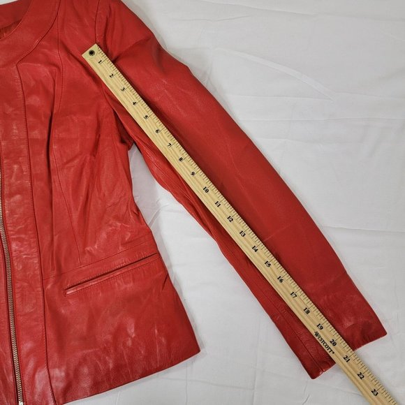 Tess Exotic Leather Jacket Size Small Red 100% Sheepskin Zip Solid UNIQUE RARE - Picture 12 of 16